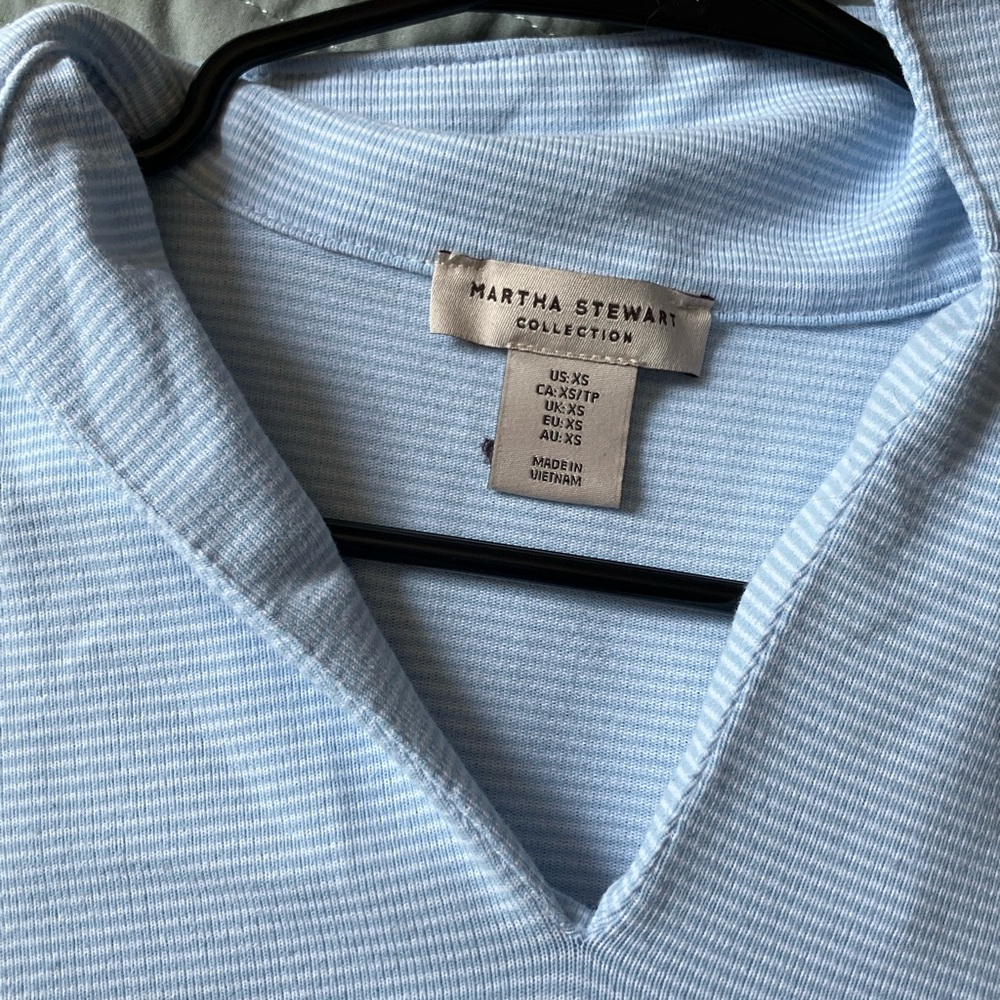 Martha Stewart Sky Blue Striped V-Neck Top